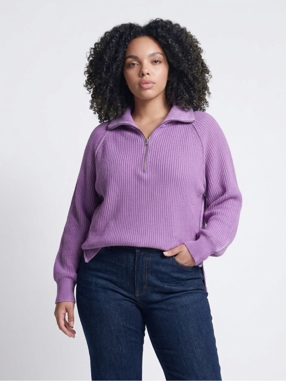 Zenana Purple Lavender Ribbed Half Zip Sweater L/XL NWT